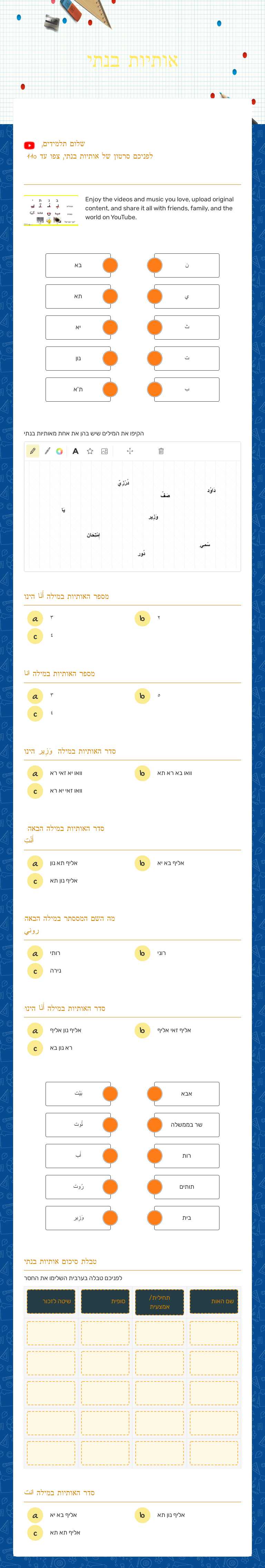 אותיות בנתי worksheet preview image