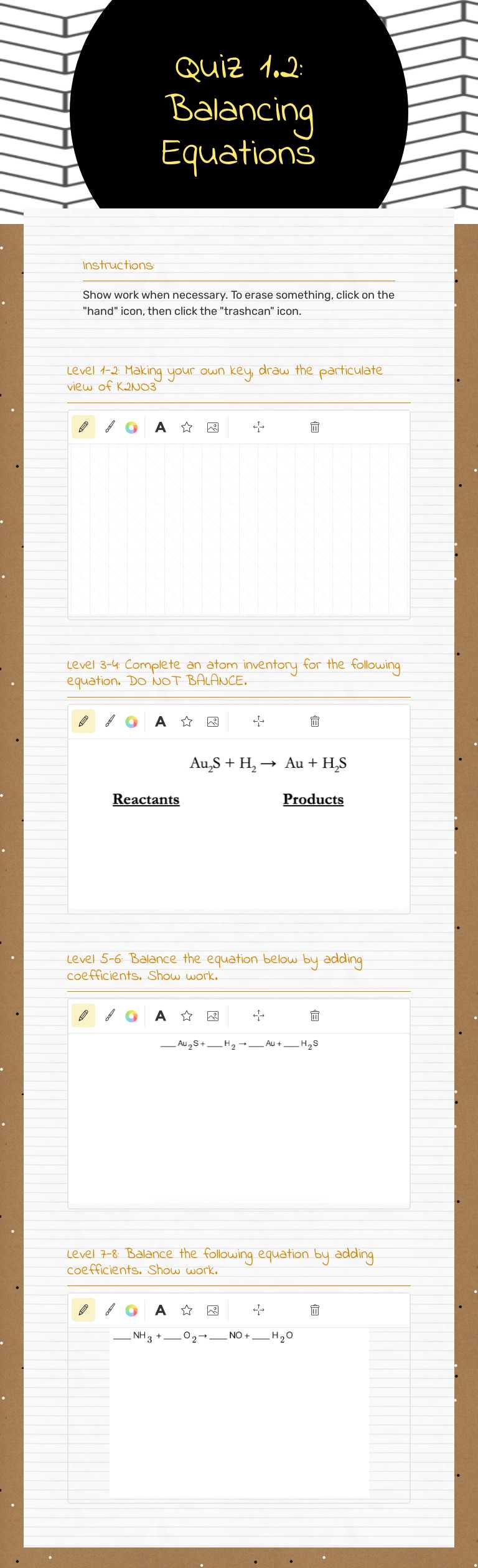 Quiz 1.2: Balancing Equations Grade 10 worksheet preview