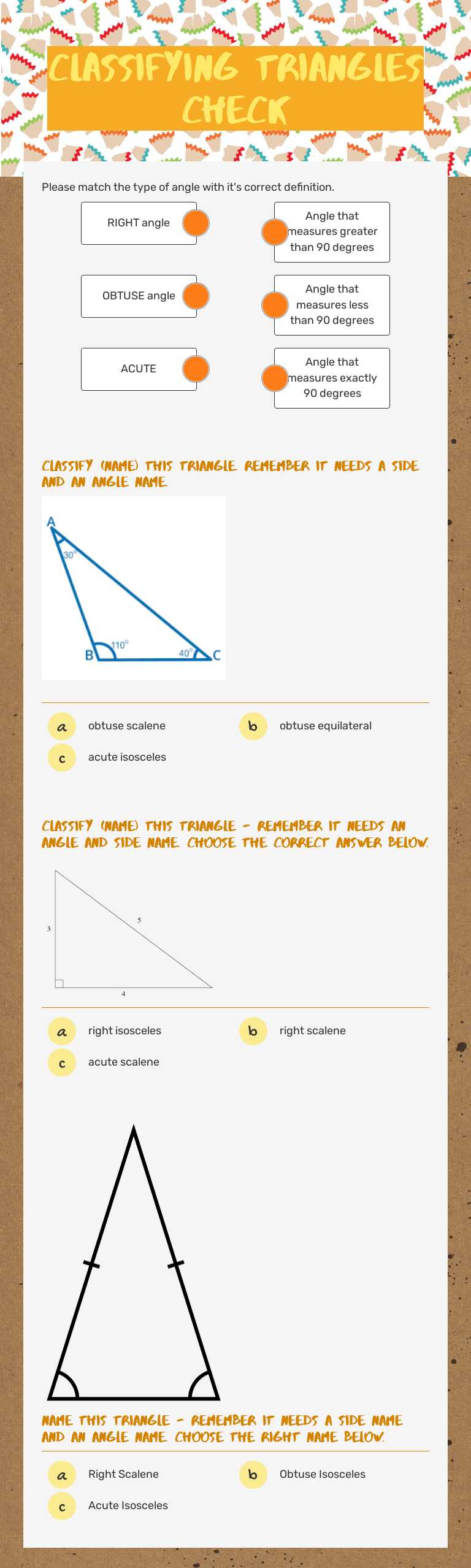 Classifying Triangles Check worksheet preview image