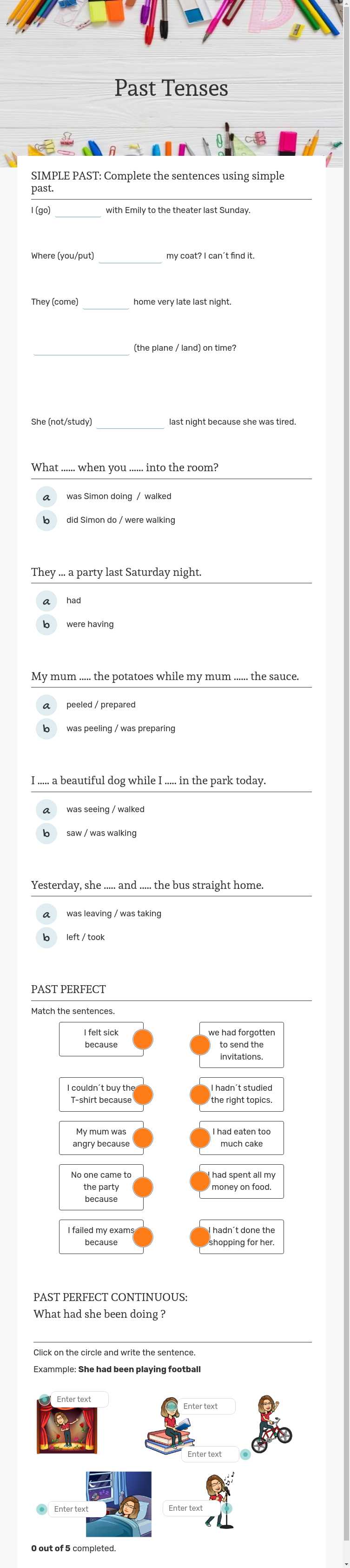 Past  Tenses Grade 11 worksheet preview