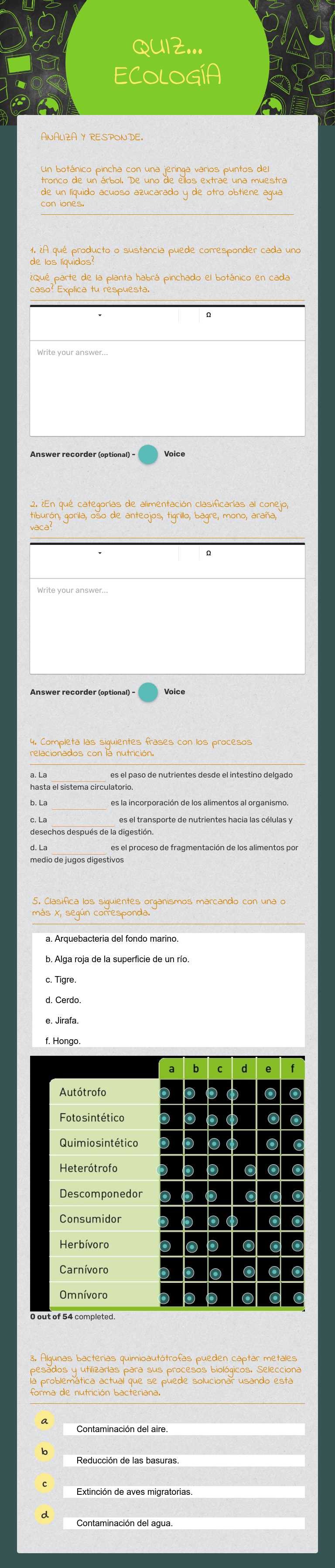 QUIZ... 
ECOLOGÍA worksheet preview image