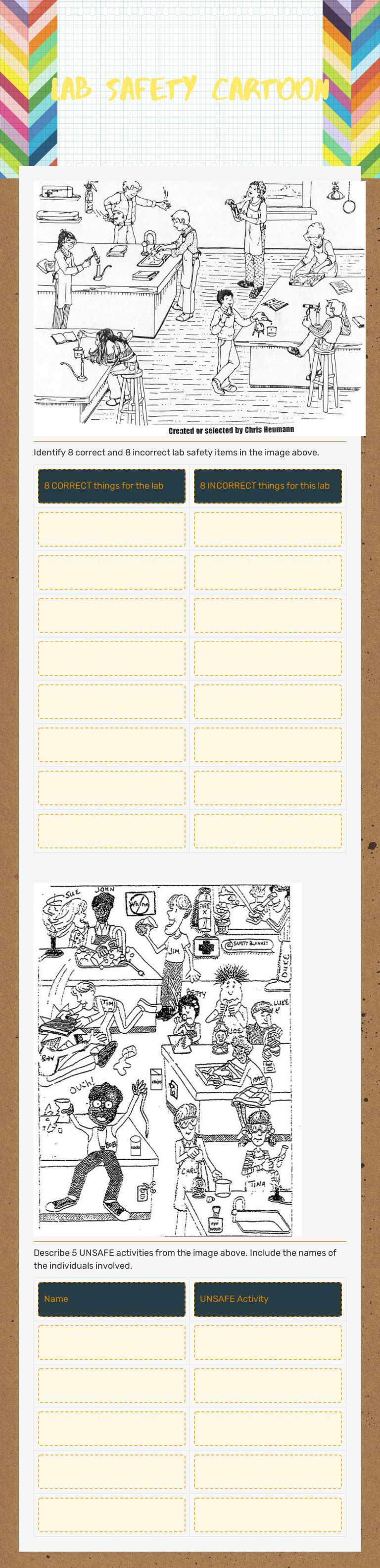 Lab safety cartoon Grade 7 worksheet preview