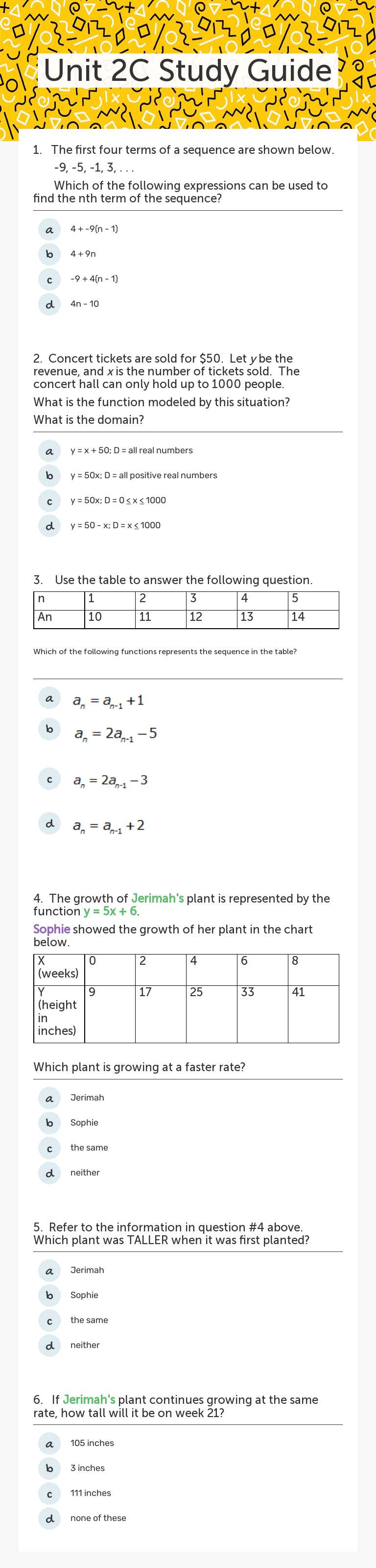 Unit 2C Study Guide Grade 9 worksheet preview