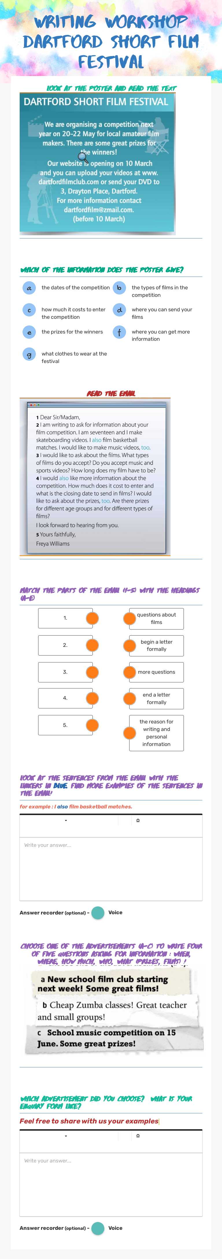 writing workshop 
dartford short film 
festival worksheet preview image