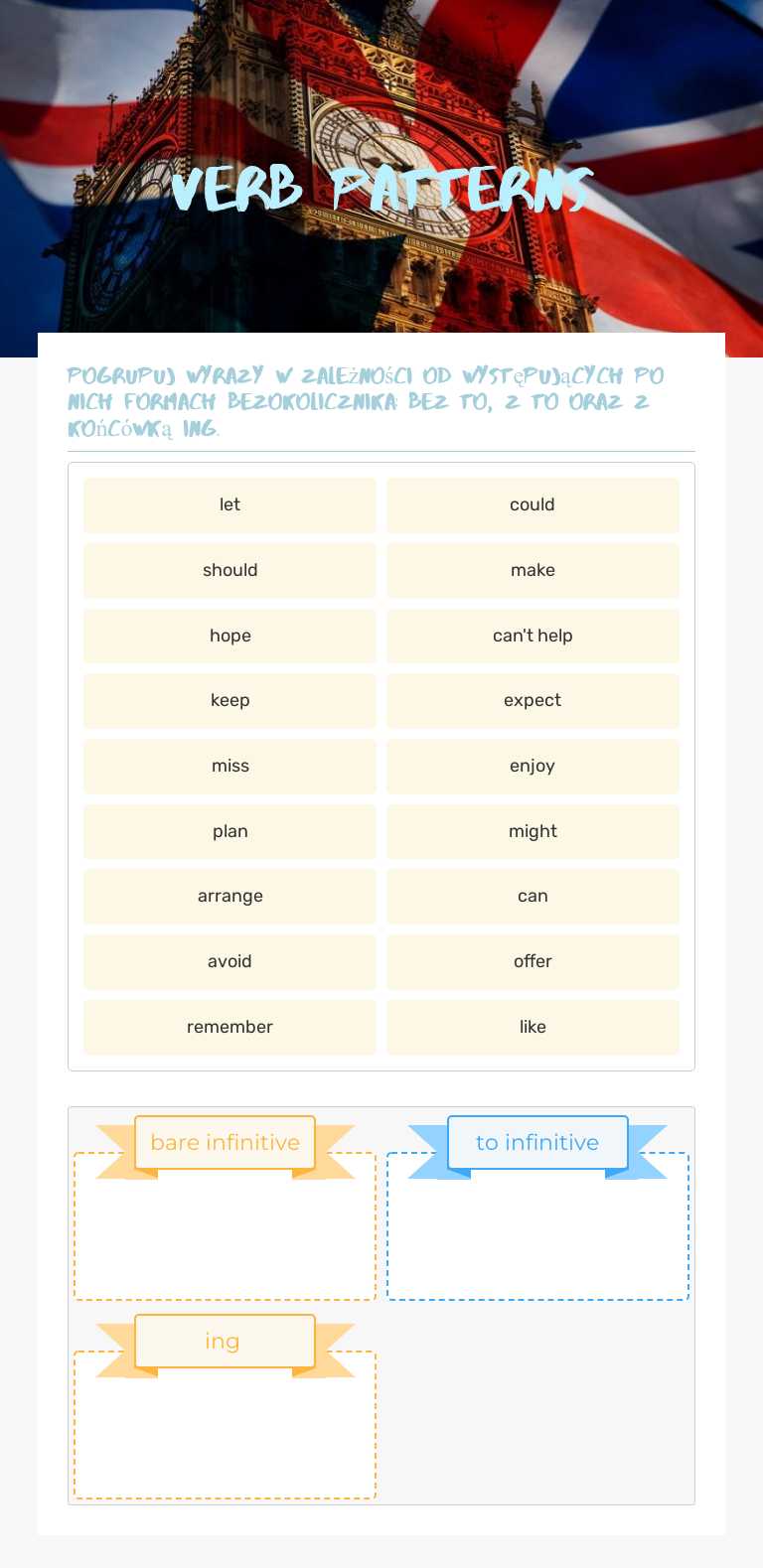 VErb patterns worksheet preview image