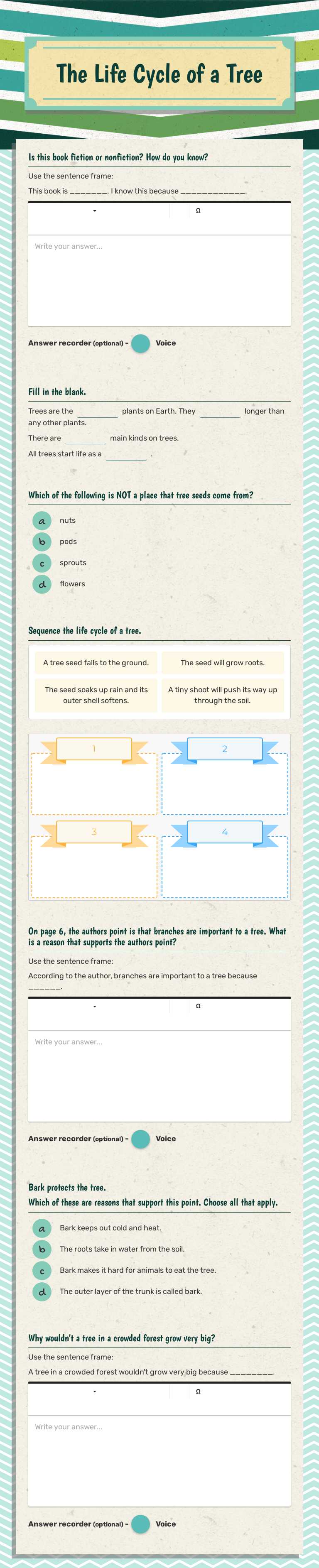 The Life Cycle of a Tree Grade 2 worksheet preview