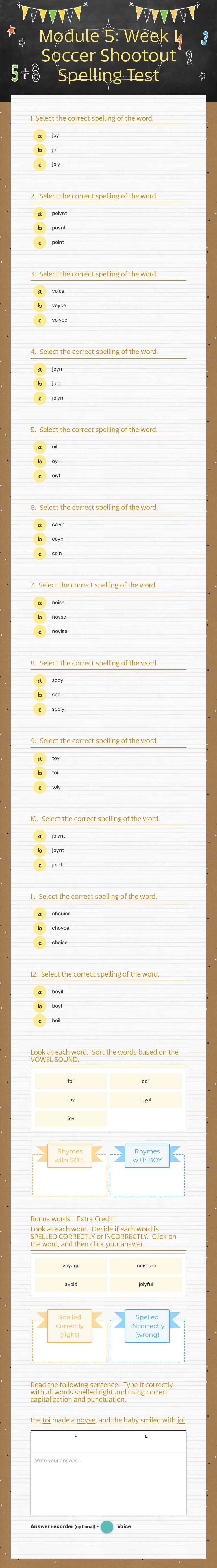 Module 5: Week 1 Soccer Shootout Spelling Test Grade 3 worksheet preview