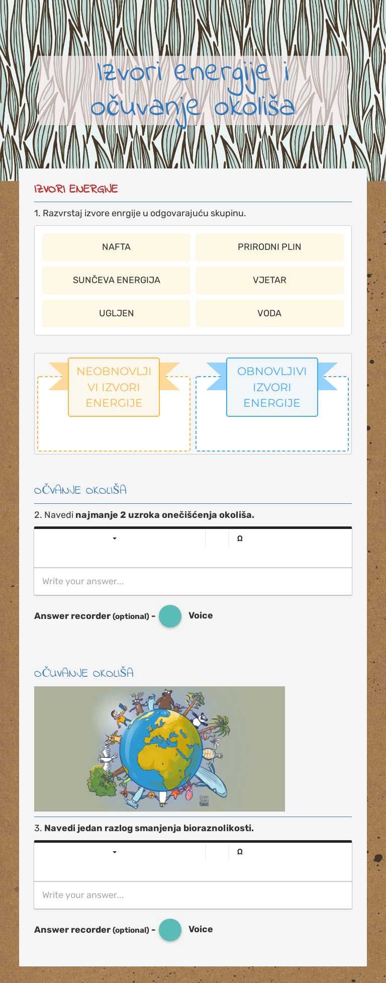 Izvori energije i očuvanje okoliša worksheet preview image