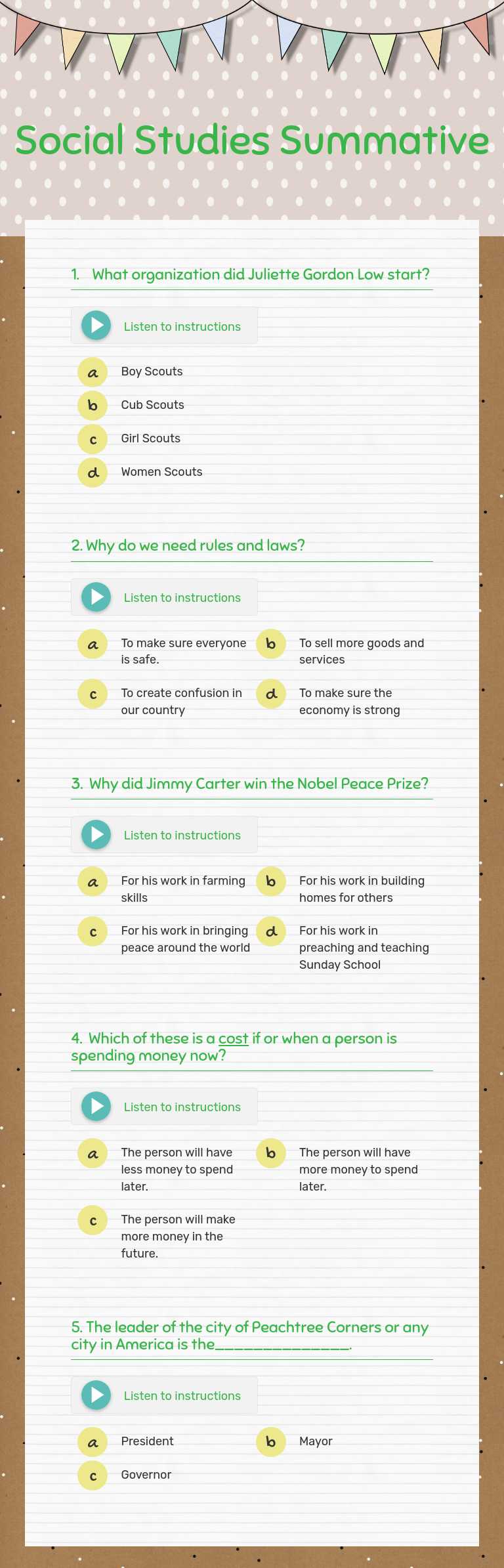 Social Studies Summative worksheet preview image