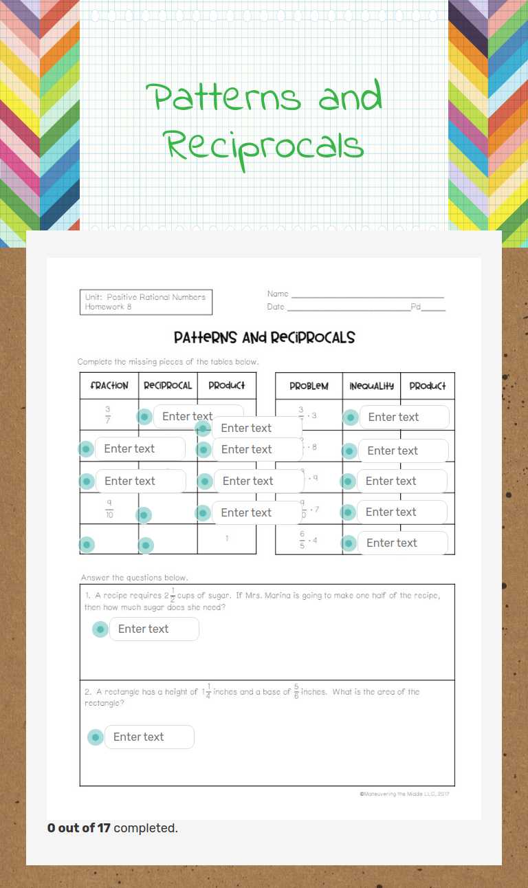 Patterns and Reciprocals worksheet preview image