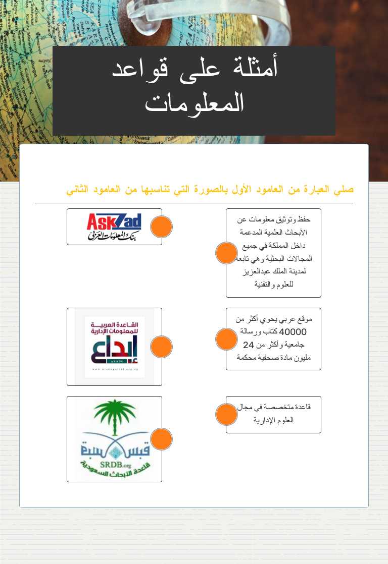 أمثلة على قواعد المعلومات Grade 12 worksheet preview