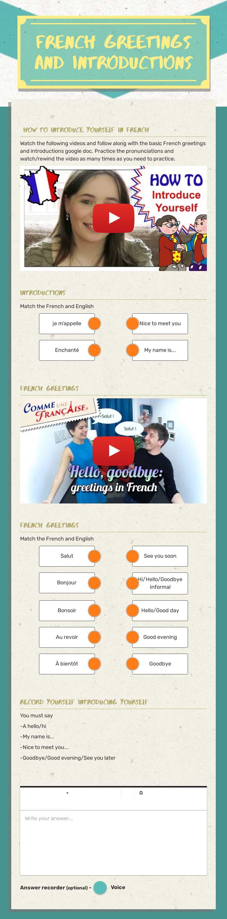 French greetings And introductions Grade 8 worksheet preview