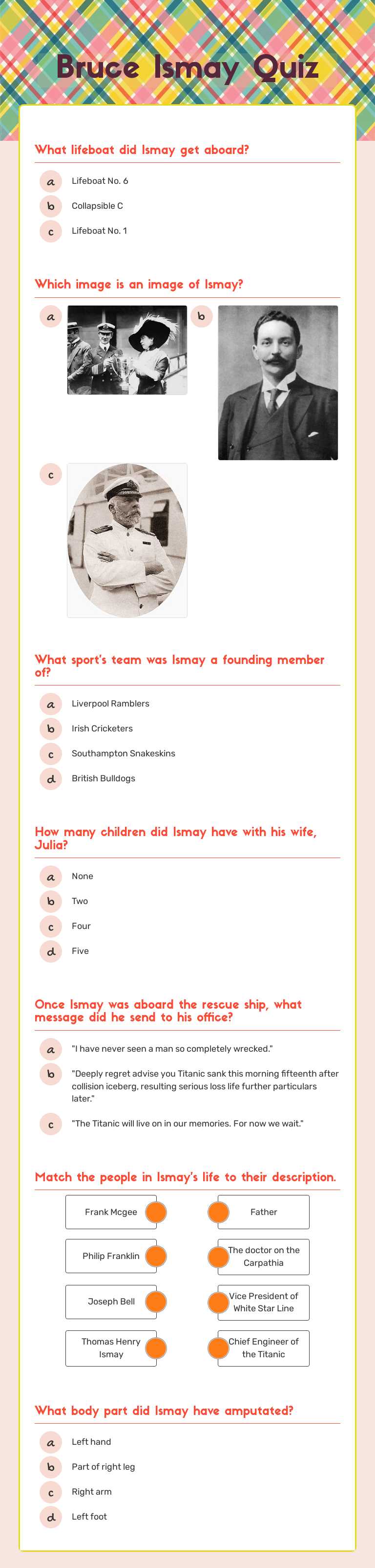 Bruce Ismay Quiz worksheet preview