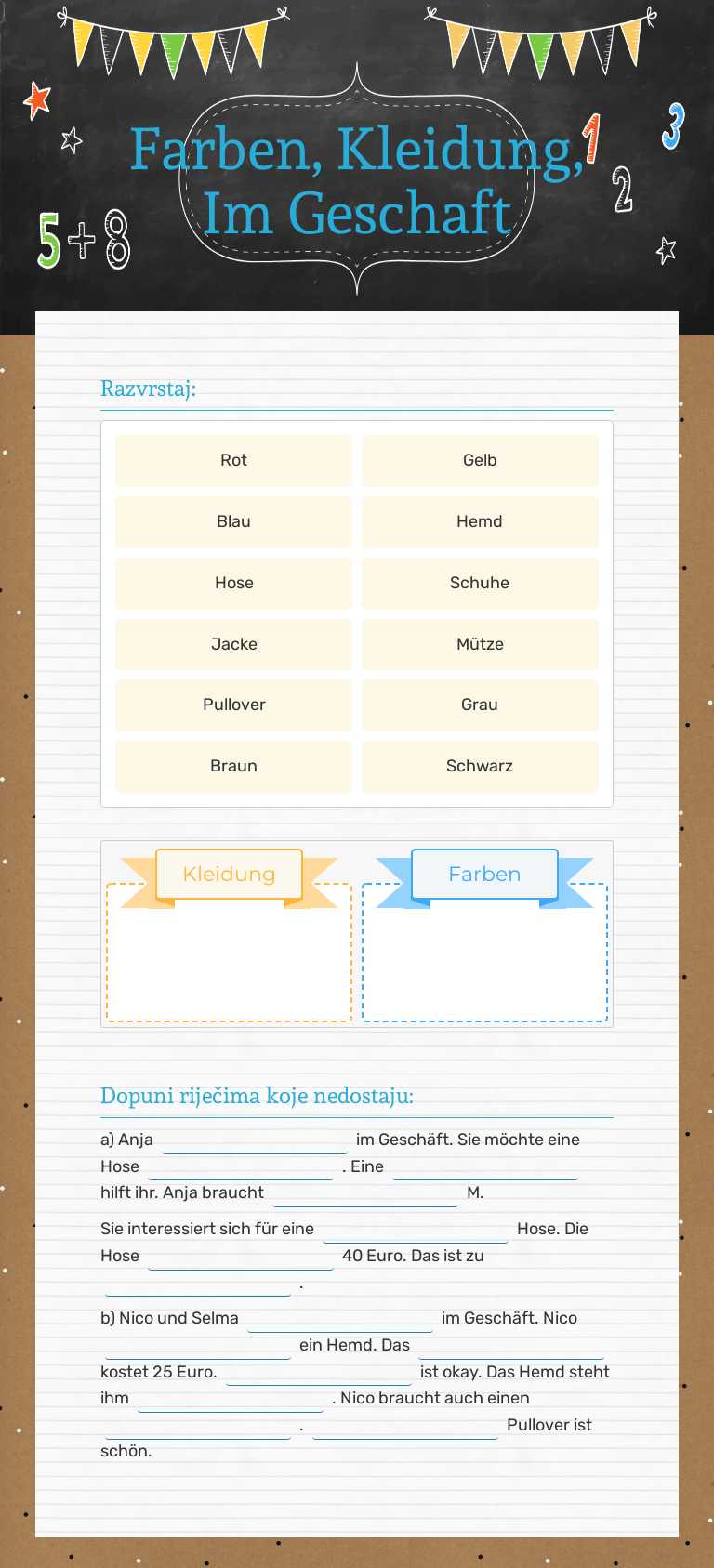Farben, Kleidung, Im Geschaft Other worksheet preview
