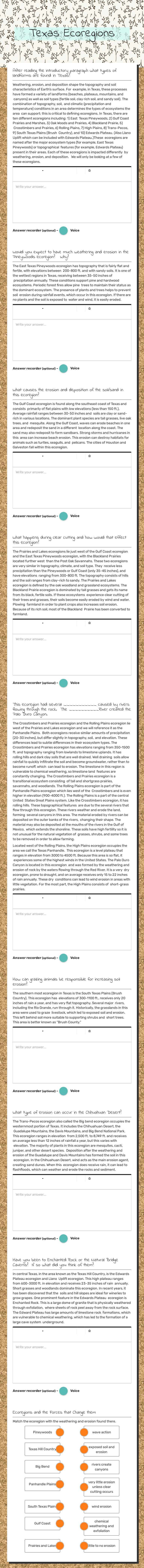Texas Ecoregions worksheet preview image