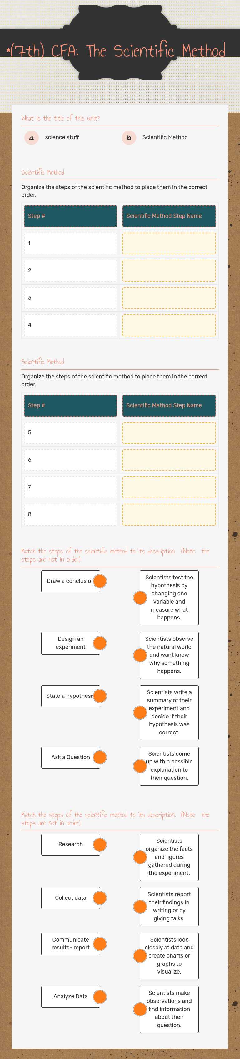*(7th) CFA: The Scientific Method worksheet preview image