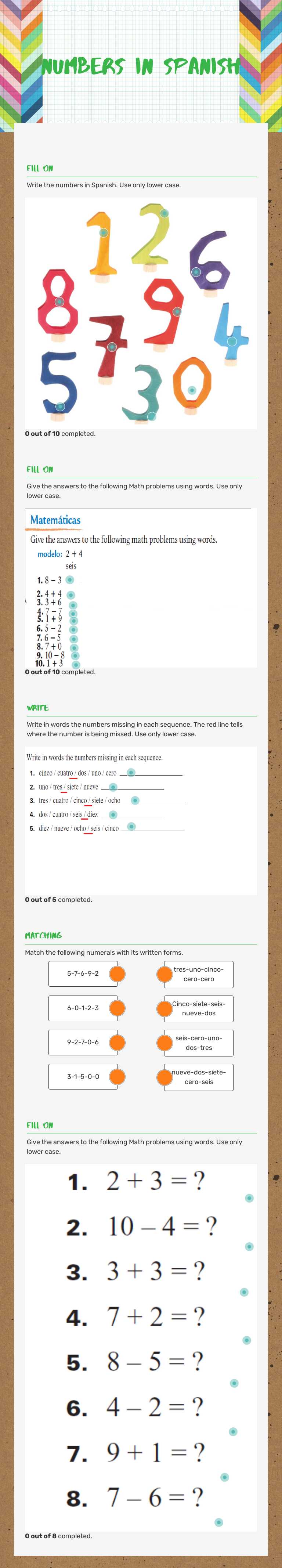 Numbers in Spanish Grade 9 worksheet preview