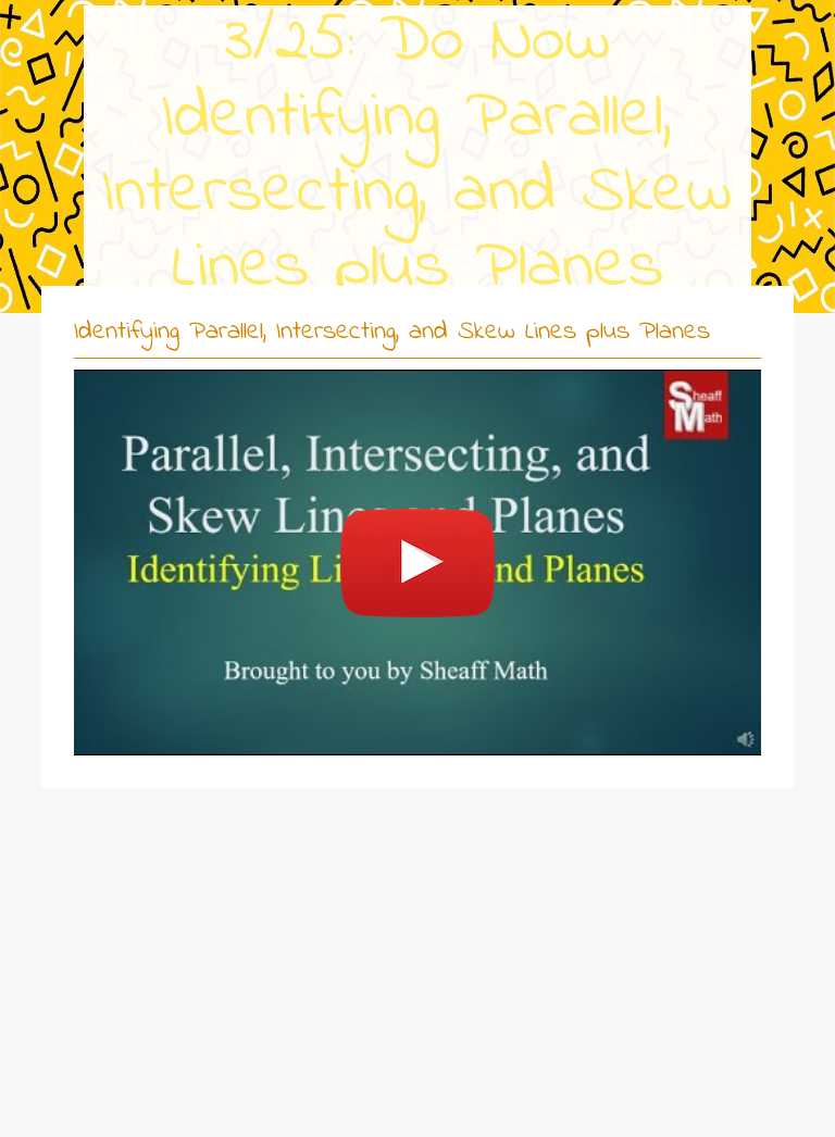 3/25: Do Now Identifying Parallel, Intersecting, and Skew Lines plus Planes worksheet preview image