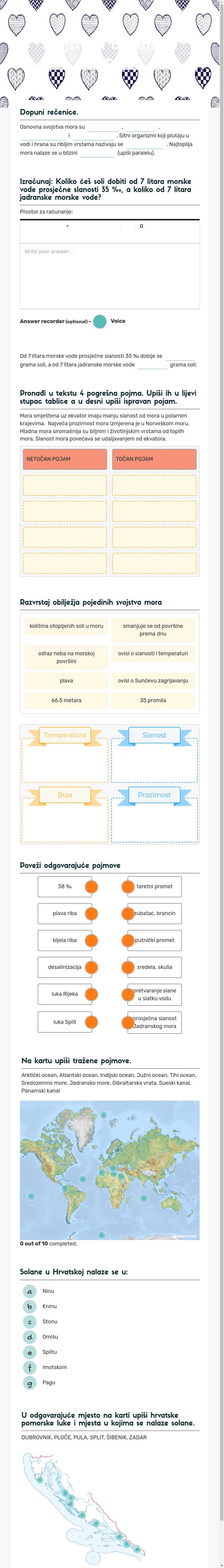 Svojstva i bogatstva mora worksheet preview image
