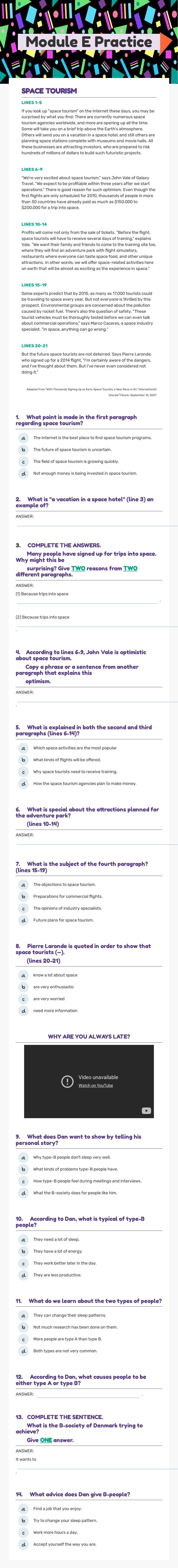 Module E Practice Grade 11 worksheet preview