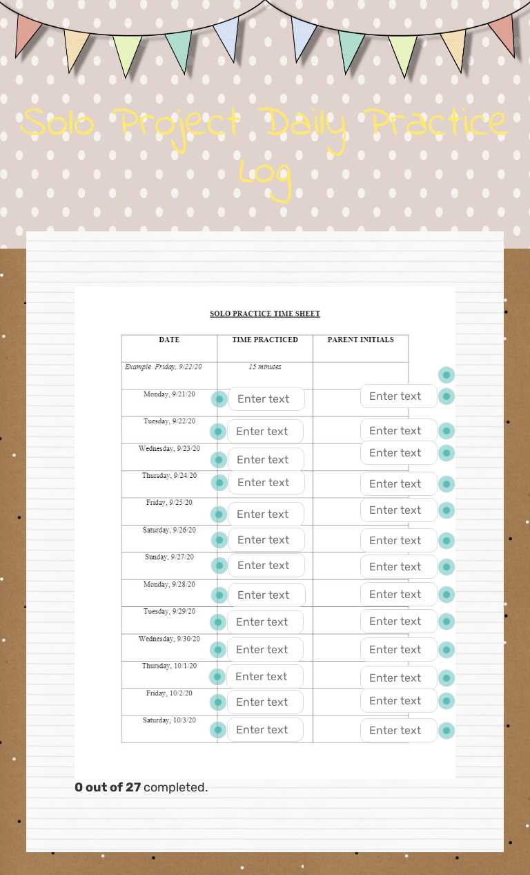 Solo Project Daily Practice Log worksheet preview image