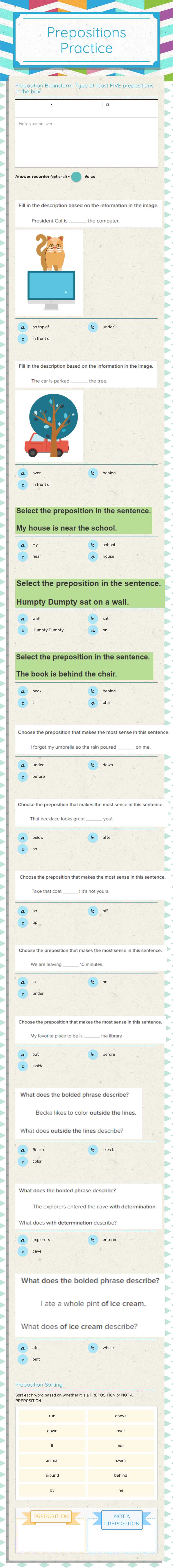 Prepositions Practice worksheet preview image
