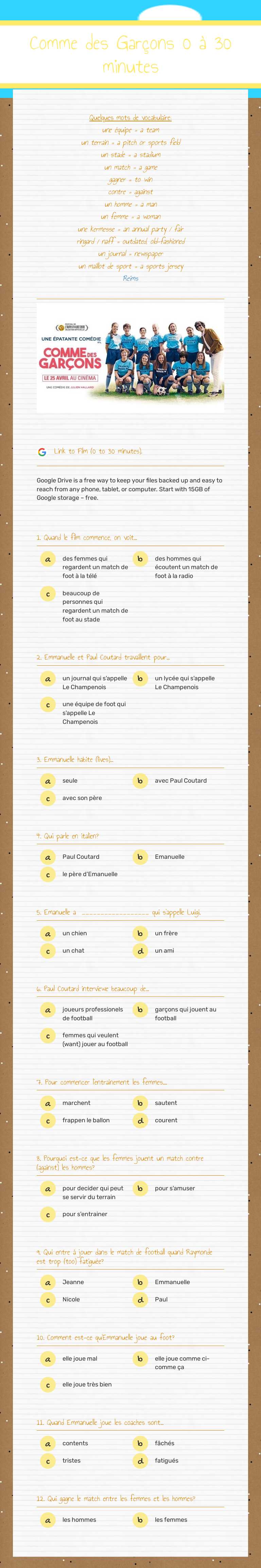 Comme des Garçons
0 à 30 minutes worksheet preview image