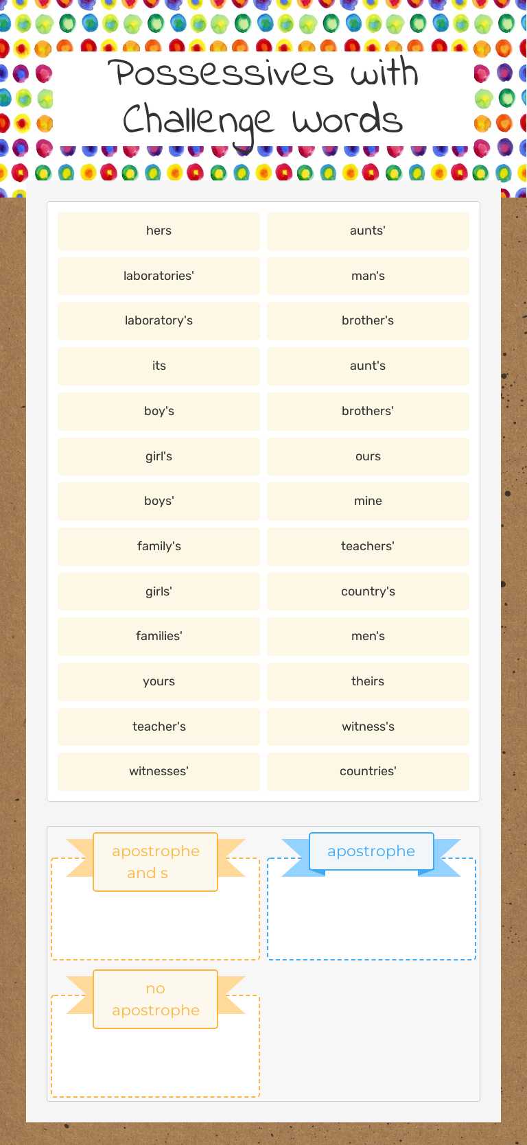 Possessives with Challenge Words worksheet preview image