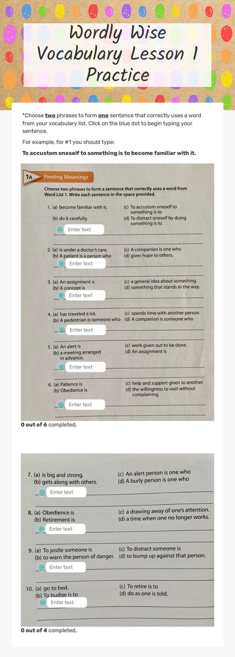Wordly Wise Vocabulary Lesson 1 Practice Grade 5 worksheet preview