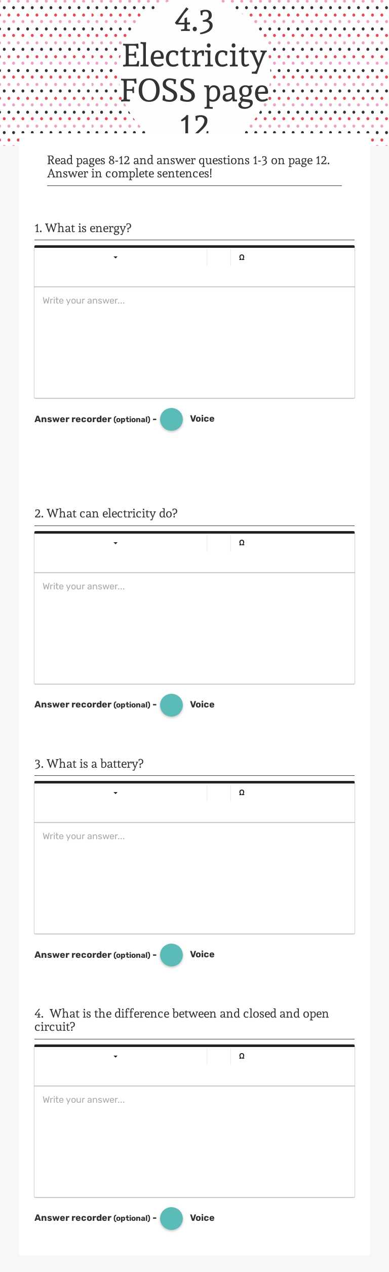 4.3 Electricity FOSS page 12 worksheet preview image