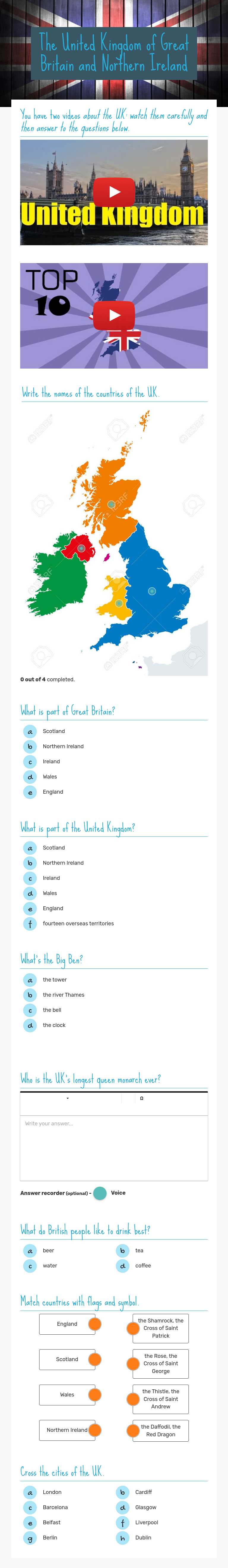 The United Kingdom of Great Britain and Northern Ireland worksheet preview image