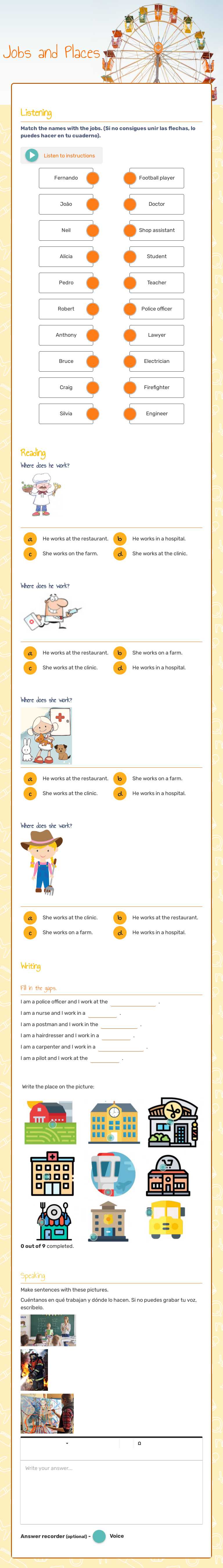 Jobs and Places worksheet preview image