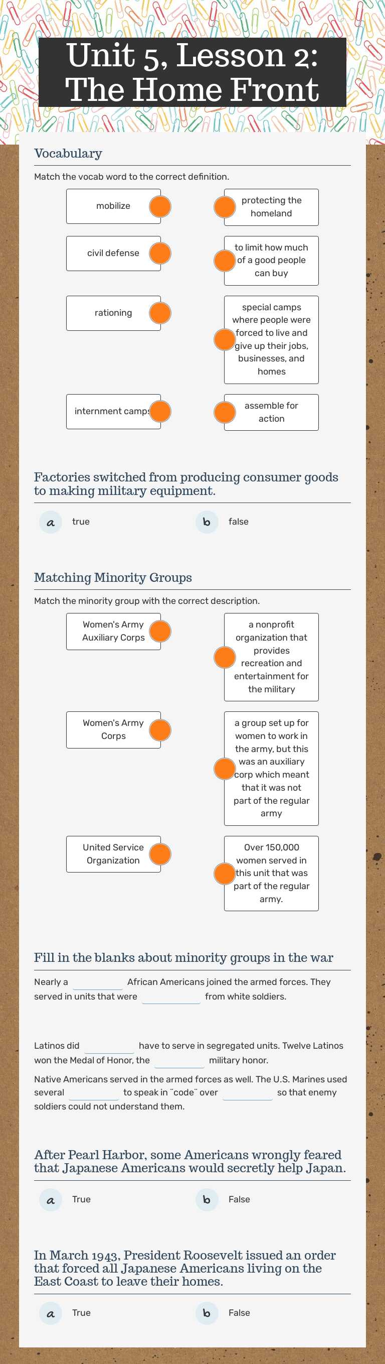 Unit 5, Lesson 2: The Home Front worksheet preview image