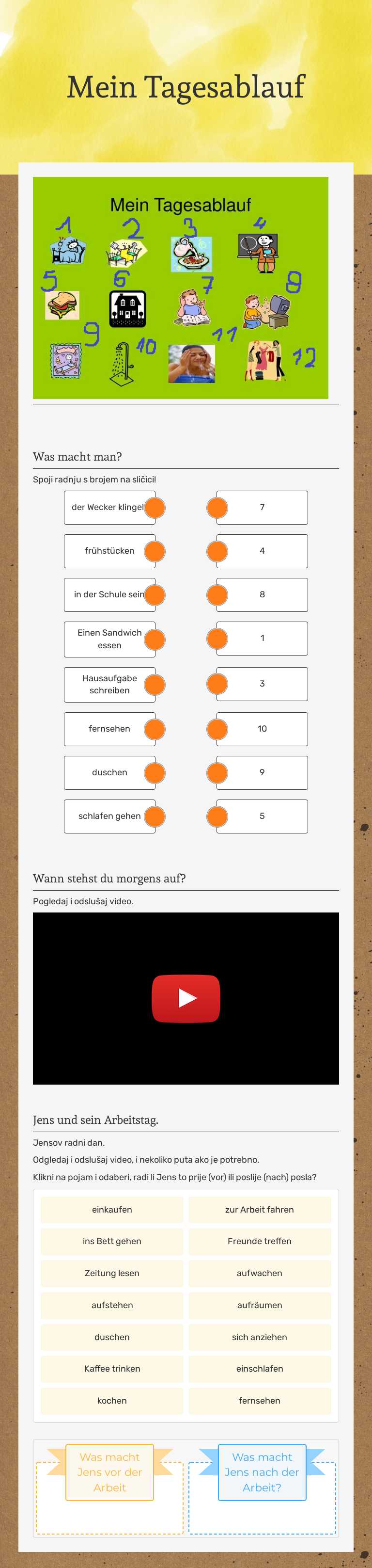 Mein Tagesablauf Grade 1 worksheet preview