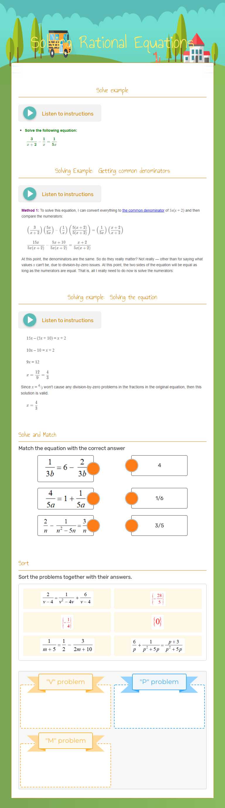 Solving Rational Equations Grade 10 worksheet preview