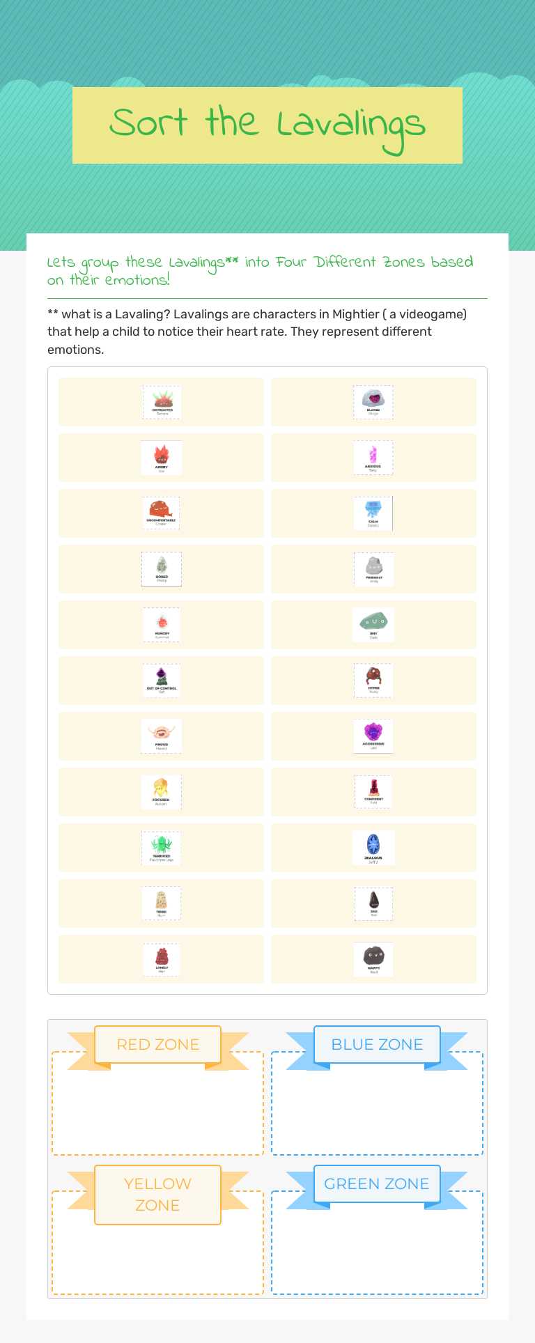 Sort the Lavalings worksheet preview image