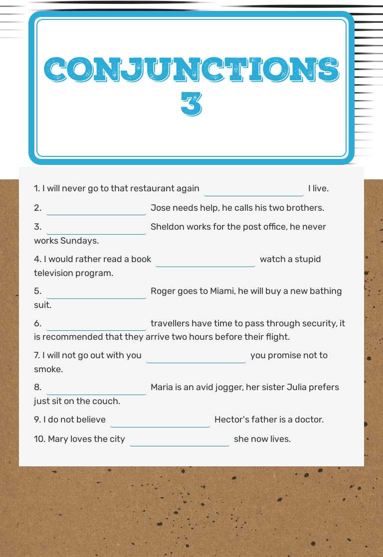 conjunctions 3 worksheet preview image