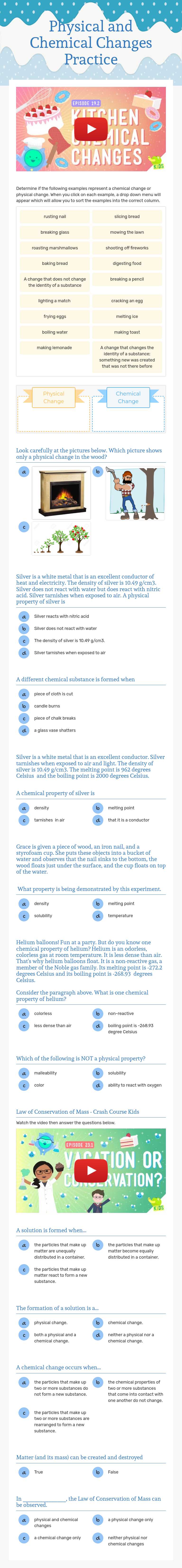 Physical and Chemical Changes Practice Grade 8 worksheet preview