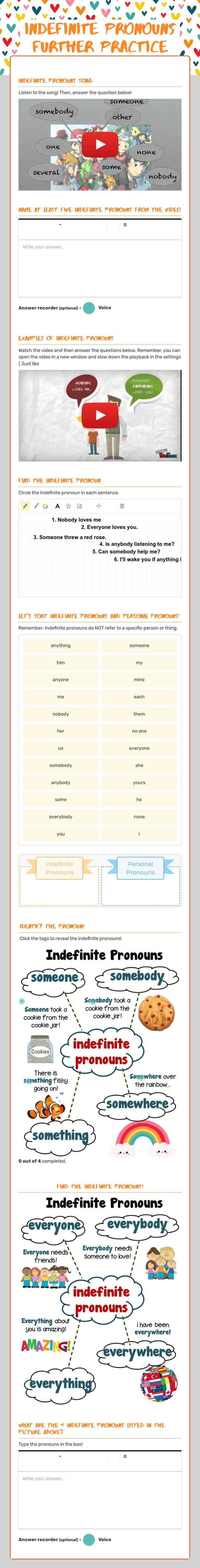 Indefinite pronouns  further practice worksheet preview image