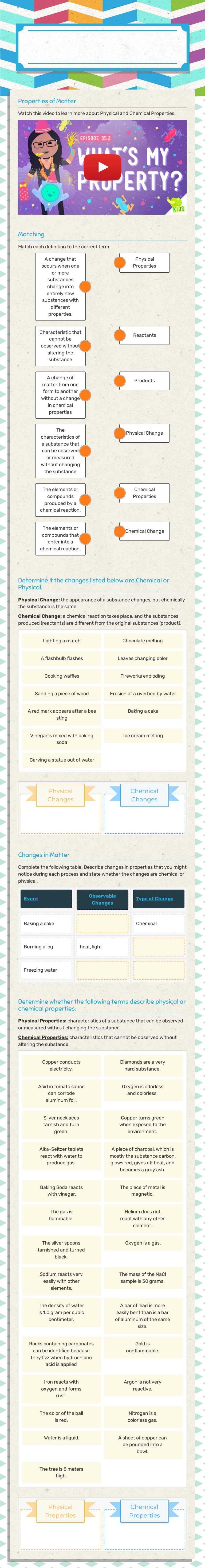 (3A) Physical and Chemical Properties & Changes Review worksheet preview image