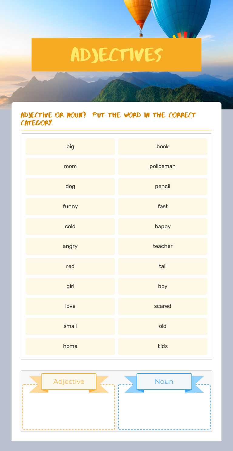Adjectives worksheet preview image