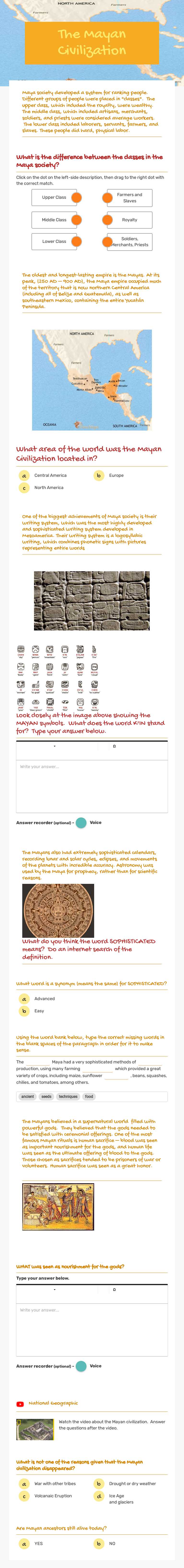 The Mayan Civilization worksheet preview image