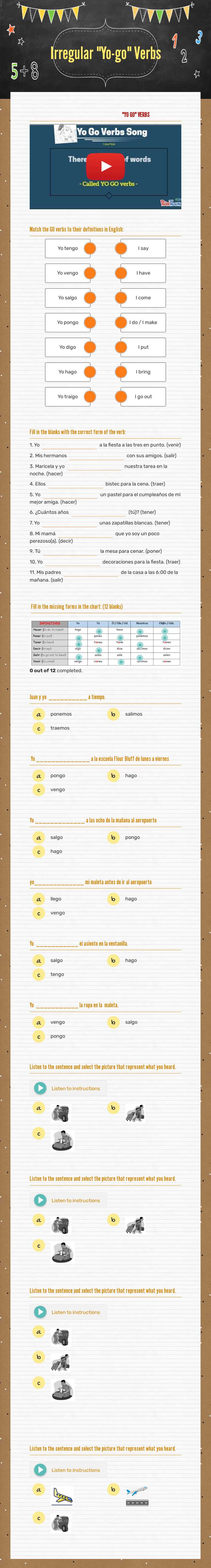 Irregular "Yo-go" Verbs Grade 10 worksheet preview