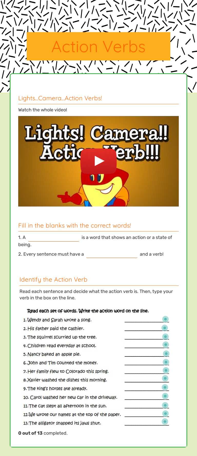 Action Verbs worksheet preview image