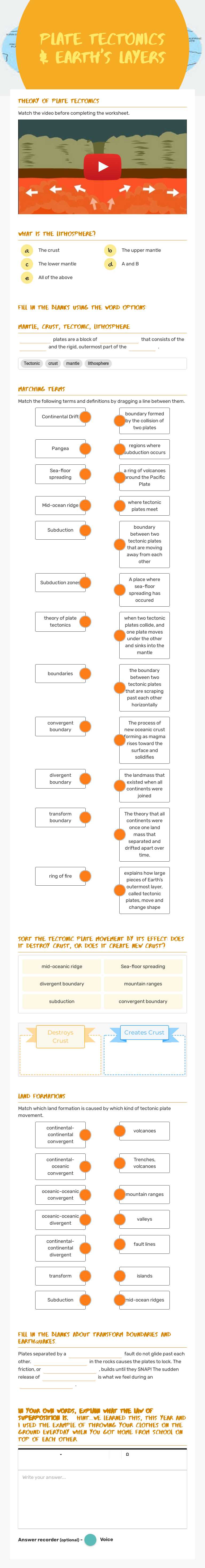 Plate Tectonics & Earth's Layers worksheet preview image