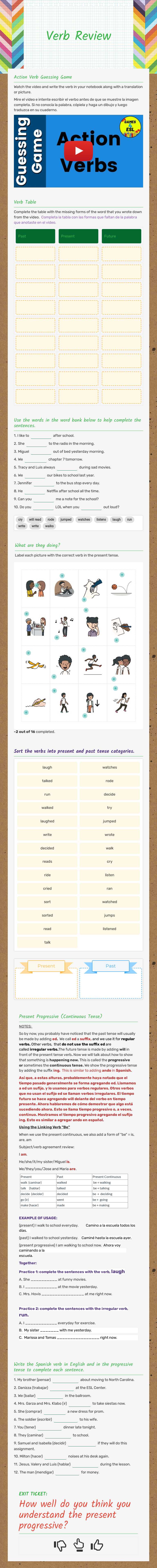 Verb Review worksheet preview image