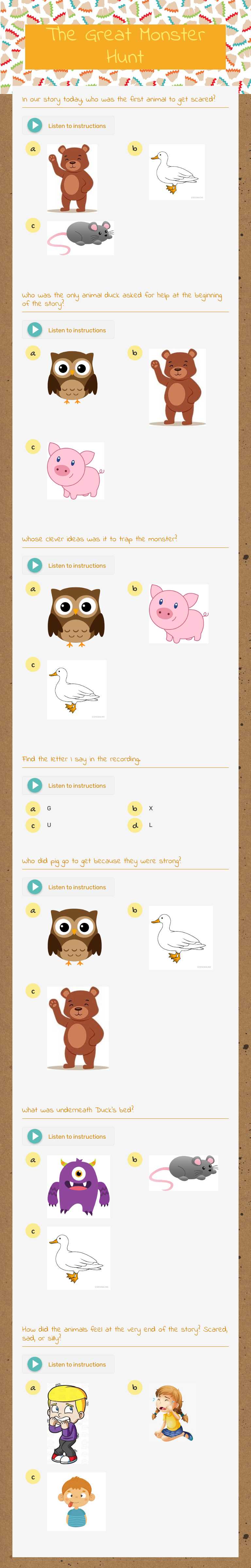 The Great Monster Hunt Preschool worksheet preview