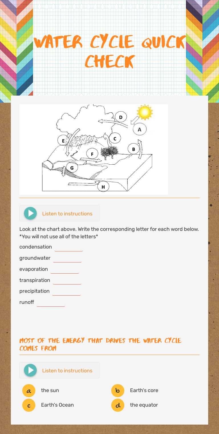Water Cycle Quick Check worksheet preview image