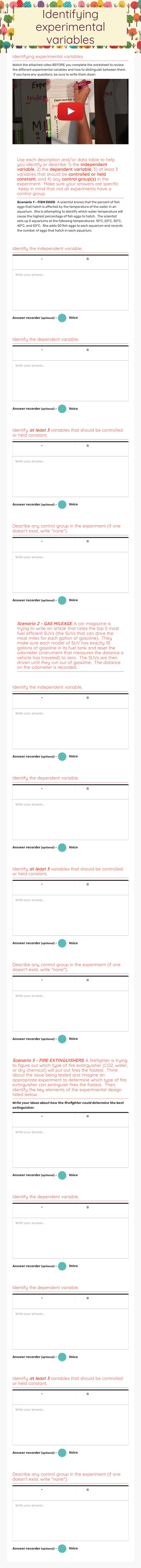 Identifying experimental variables worksheet preview image