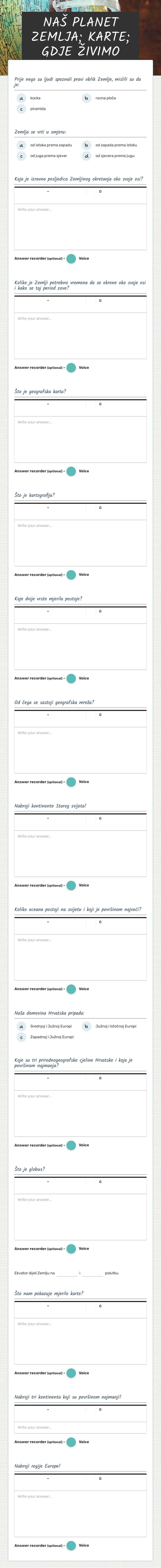 NAŠ PLANET ZEMLJA; KARTE; GDJE ŽIVIMO worksheet preview image